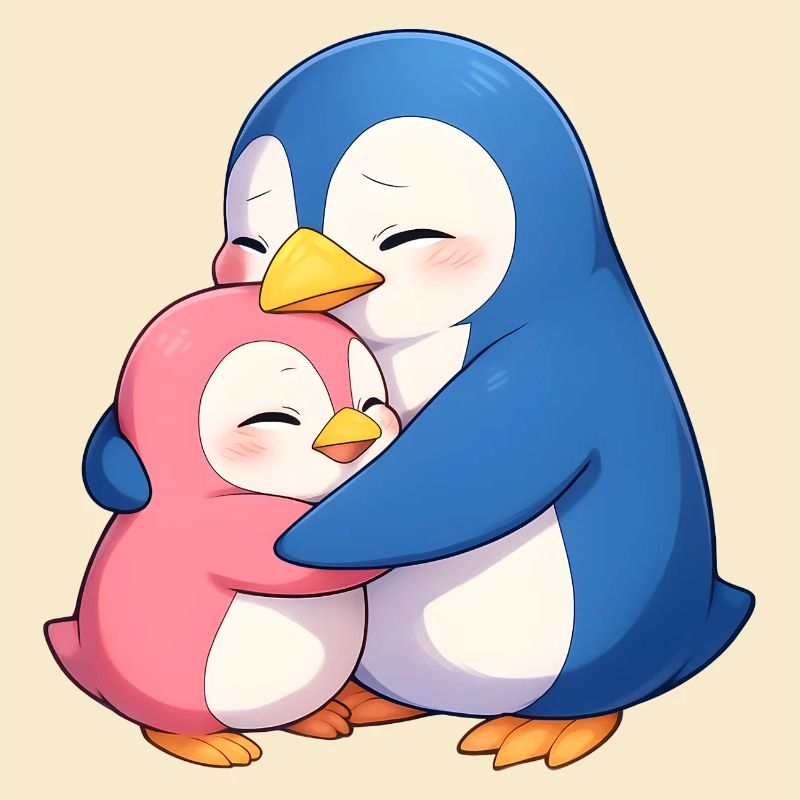 Cuddly penguins hug