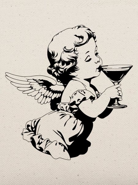 Cocktail Engel – Cherub mit Martini Glas