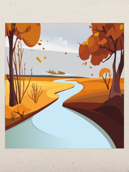 Herbstlicher Fluss durch goldene Wälder