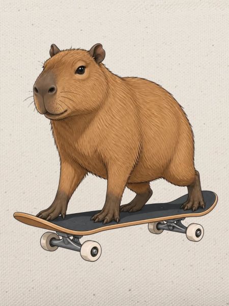 Capybara auf Skateboard