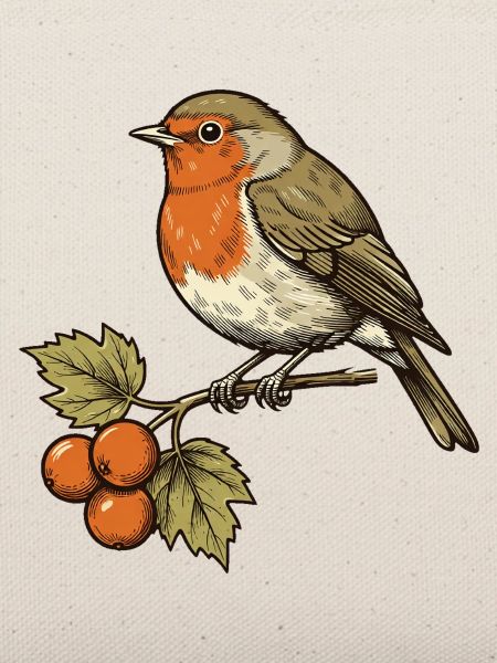 Rotkehlchen an Herbstbeeren