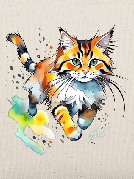 springende  Katze im wasserfarbenlook