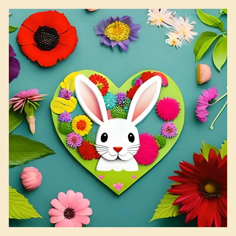 Beaucoup de fleurs et un lapin de Pâques