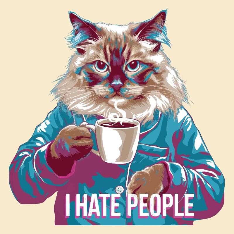 Ich hasse Menschen Katze im Pyjama mit Kaffee