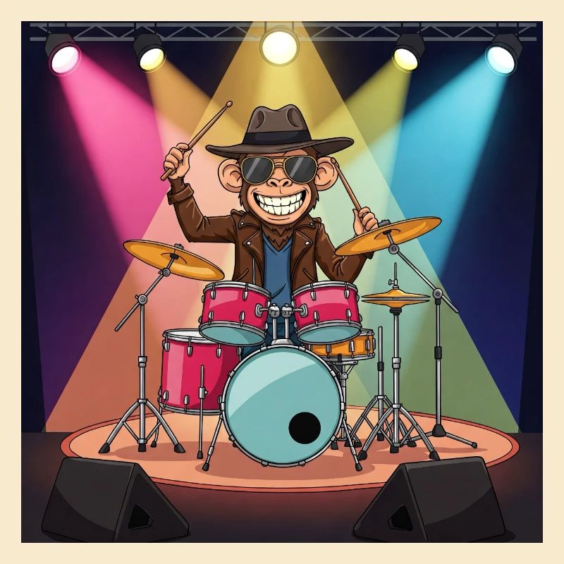 Funny monkey on drums