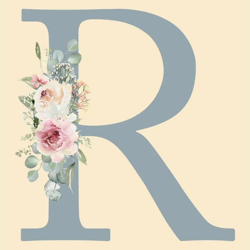 R| Monogramm | Eukalyptus-Pastell-Blumen-Blau