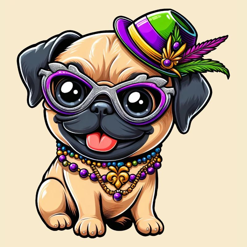 Mardi Gras Mops Comic-Stil