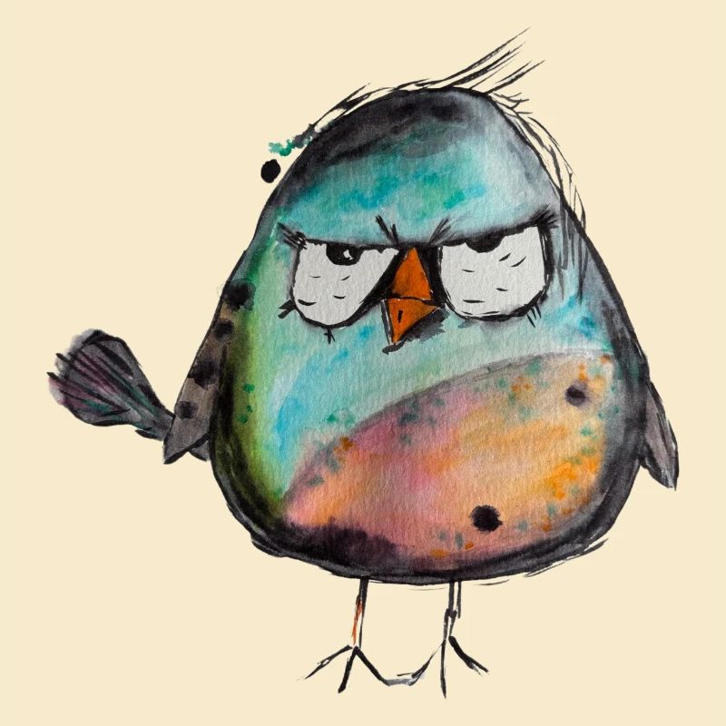 Wütender Vogel Aquarell handgemalter Vogel Spatz
