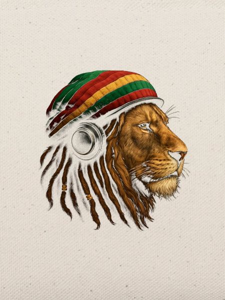 Löwe mit Rastafari Kopfhörer
