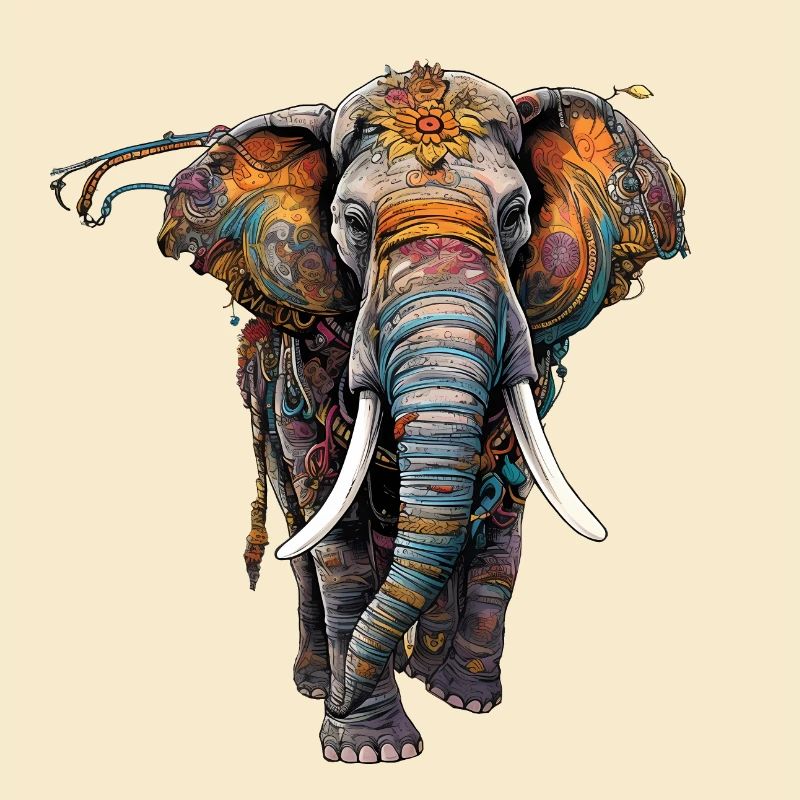 Éléphant coloré dans un style ethno boho