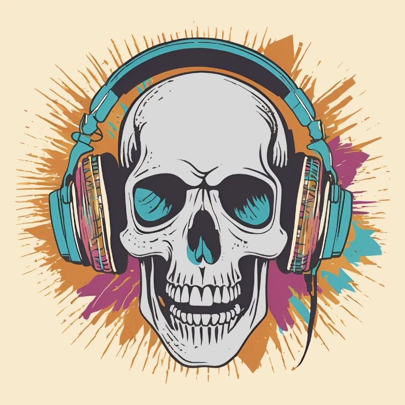 Totenkopf mit Kopfhörern