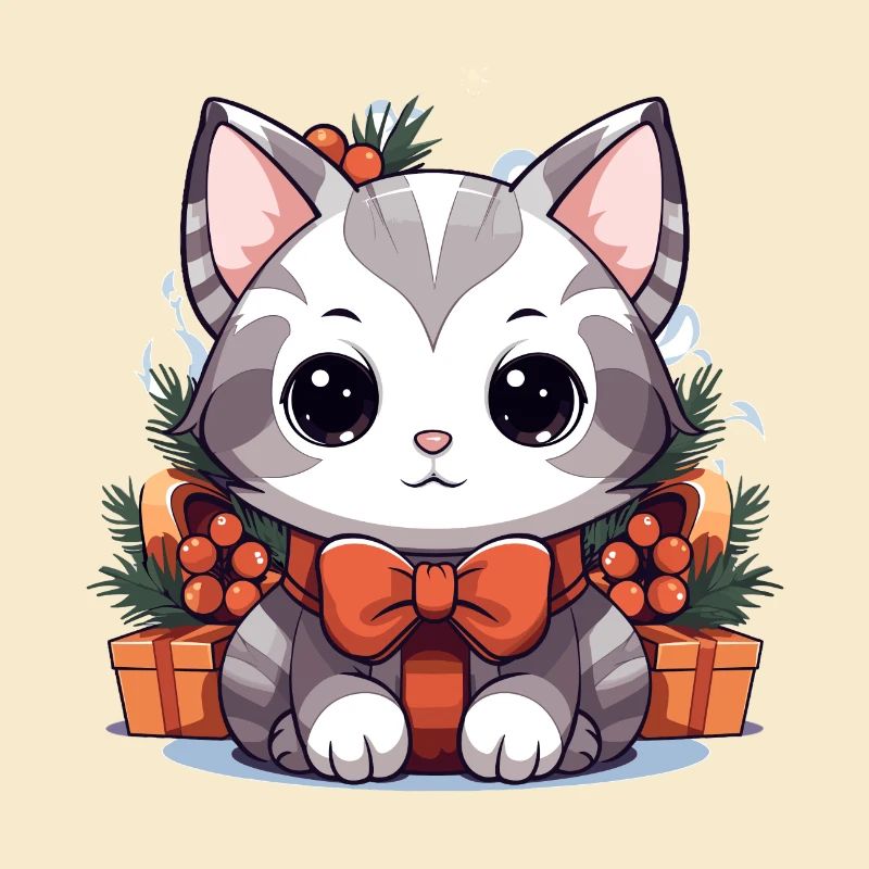 Design de Noël de chat - Style Kawaii