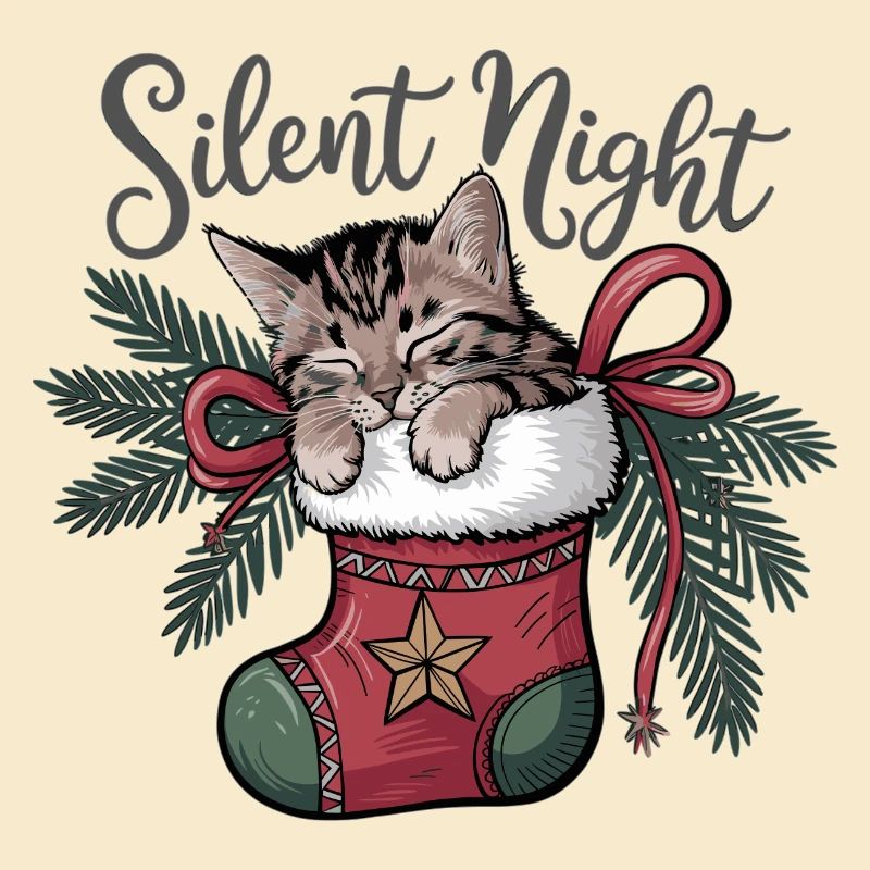 Douce nuit – Chaton en bas de Noël