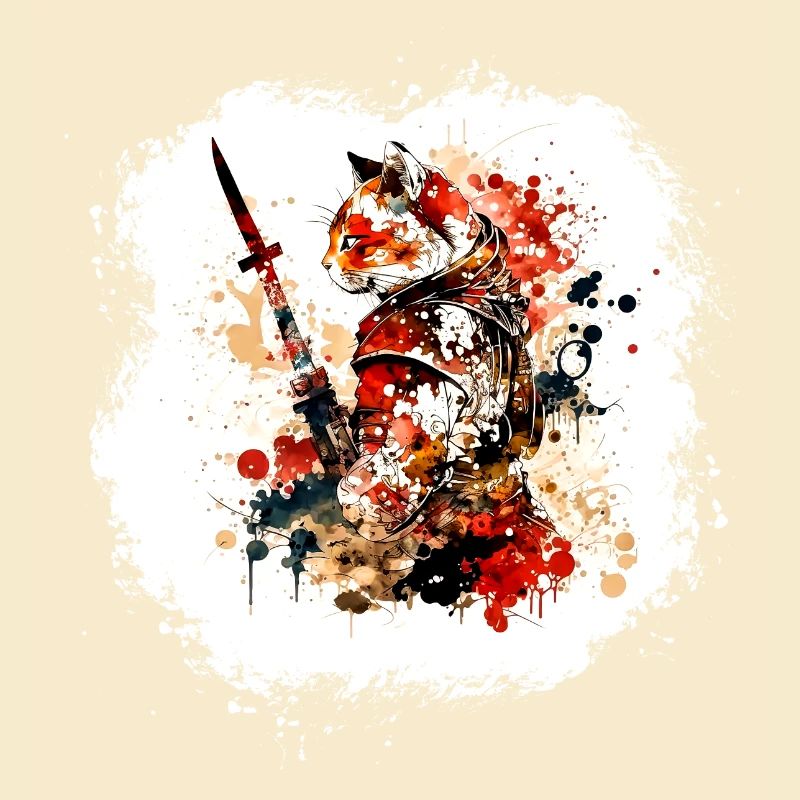 Samurai Katze Rot Schwarz