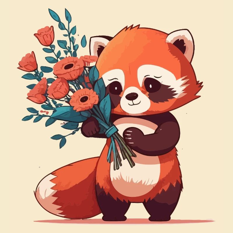 roter Panda mit Blumen