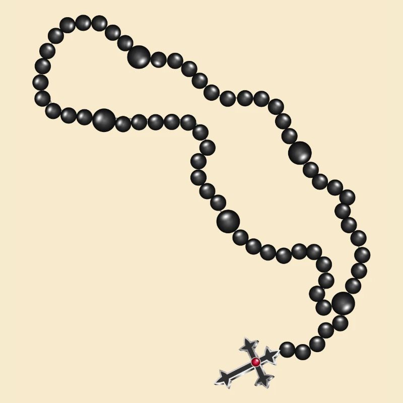 Dessin du chapelet avec croix et perles noires