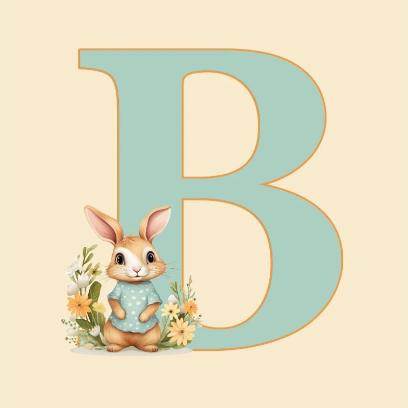 Lettre B, Monogramme, Fleurs, Lapin