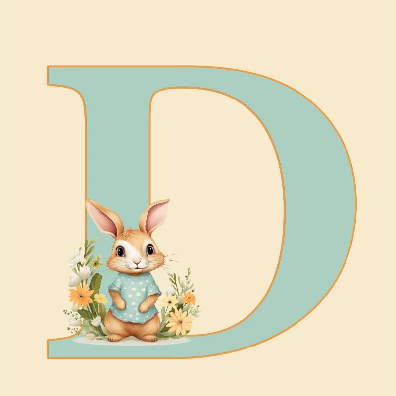 Buchstabe D, Monogramm, Blumen, Hase