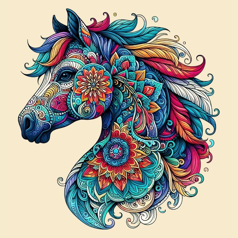 Cheval décoré de Mandalas