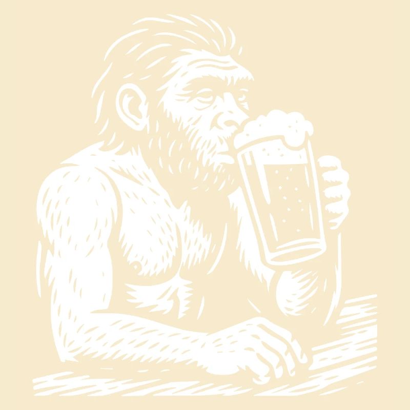 Homo erectus is drinking beer in the pub