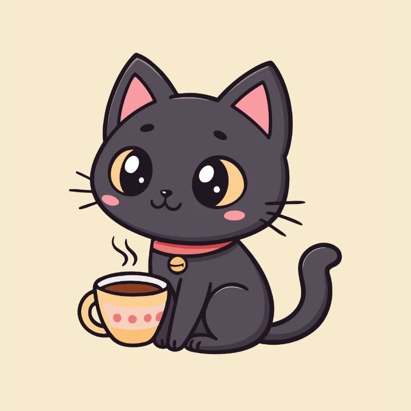 Warme schwarze Katze mit Tee