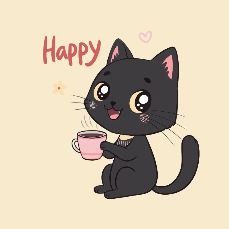 Chat Noir Souriant Café Doux