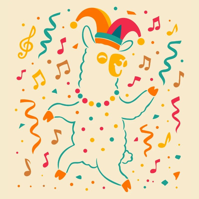Dancing Carnival Alpaca with Jester's Cap