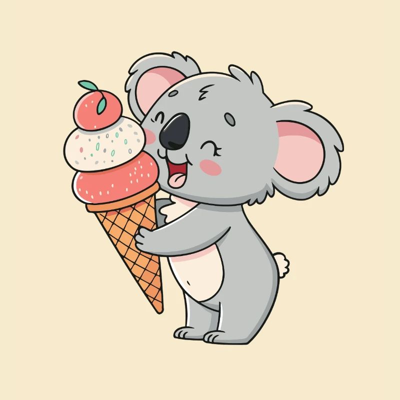Koala gourmand et cornet de glace