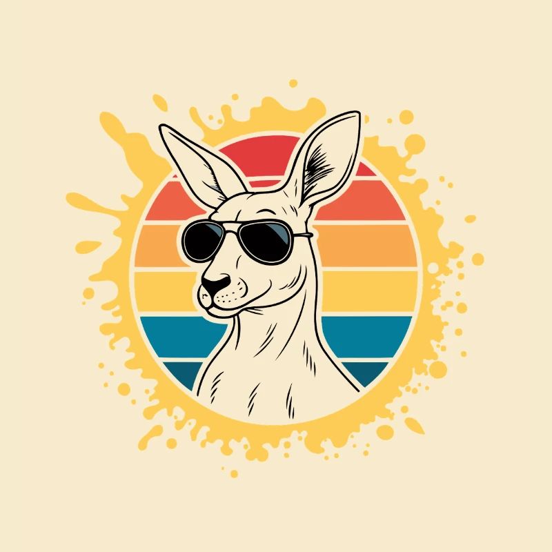 Kangaroo silhouette retro sun