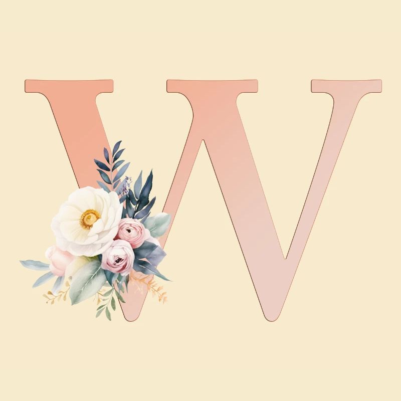 W Monogramm , Floral, Boho