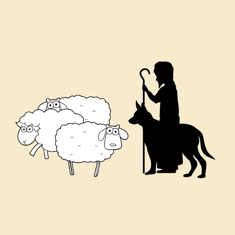 Schäfer mit Schäferhund und Schafen