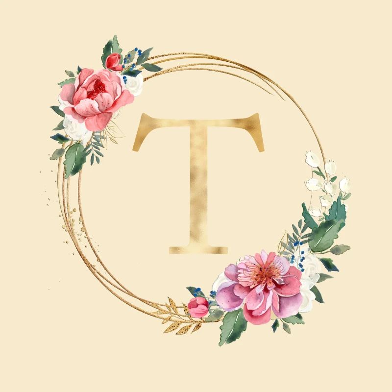 Customizable Monogram T Wreath Pink White