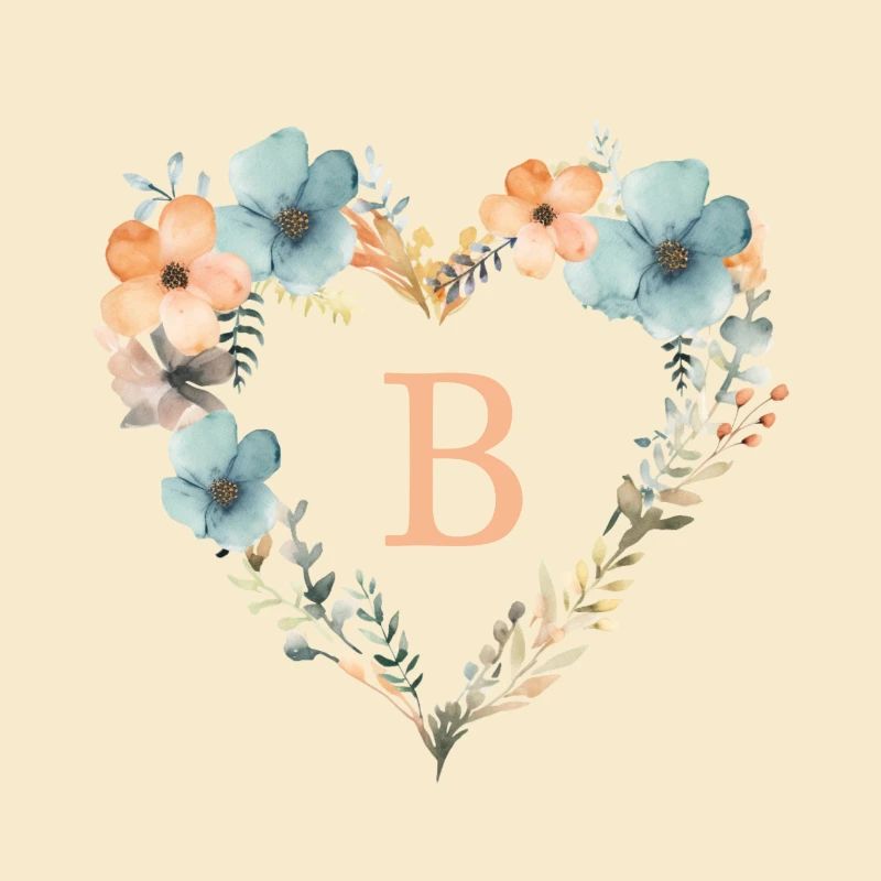 B Monogramm Herz Blumen Kranz