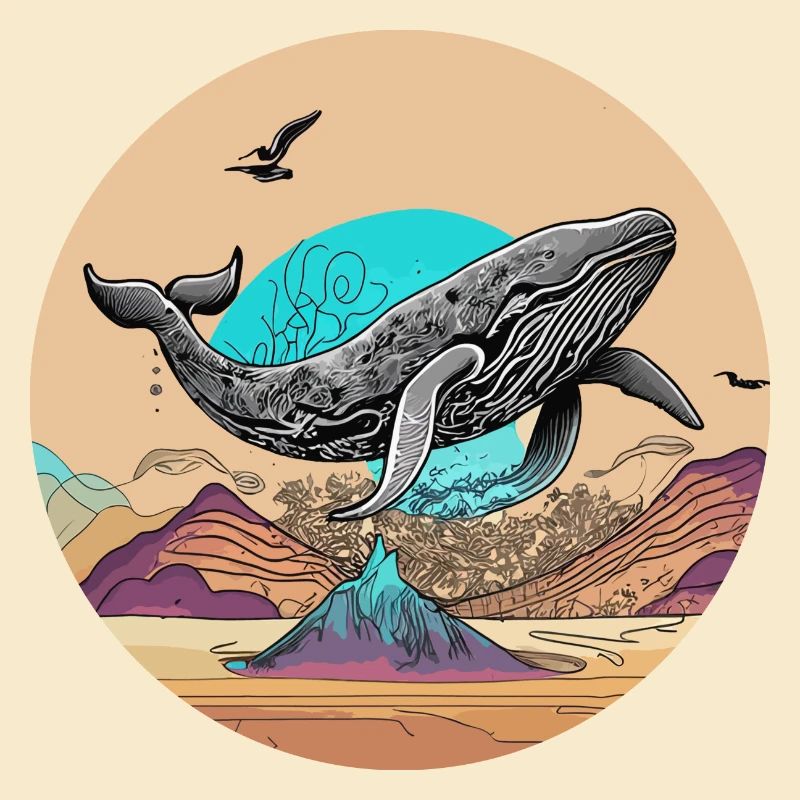 Psychedelische Wüste mit fliegendem Wal