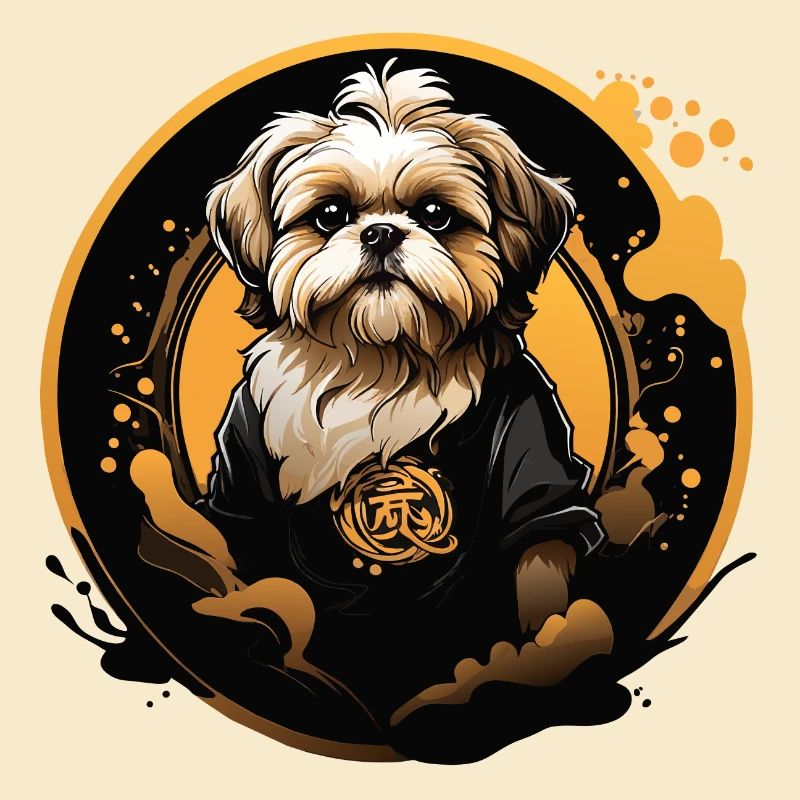 Shih Tzu Portrait in Decorative Circle Frame
