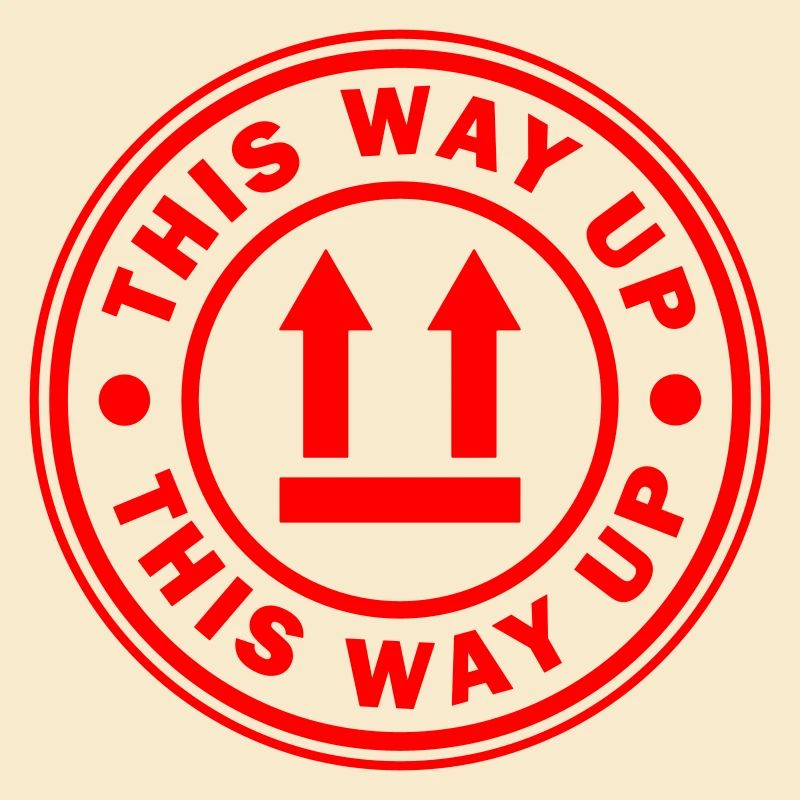 This way up Fragile round circle stamp sticker