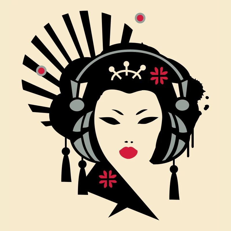 Geisha mit Kopfhörer