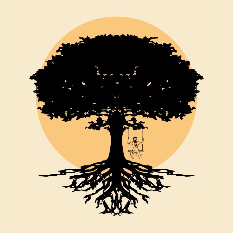 Mädchen schaukelt am Baum
