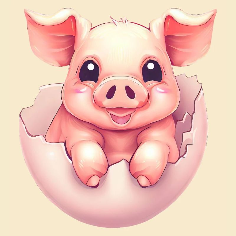 Cute Kawaii Pig in Egg - Eggshell Design