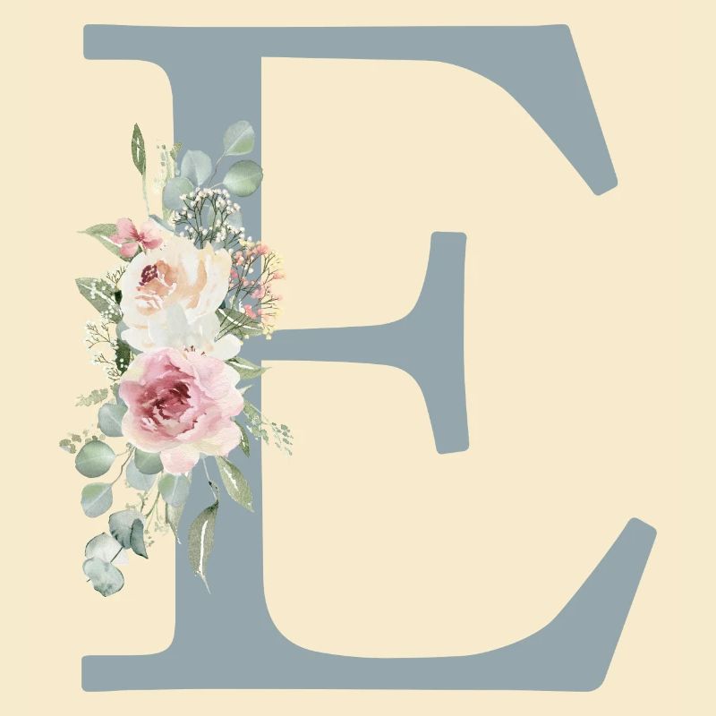 E| Monogram | Eucalyptus Pastel Flower Blue