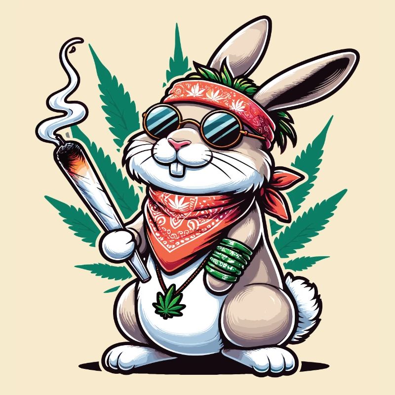 A hippie bunny smoking a cannabis joint