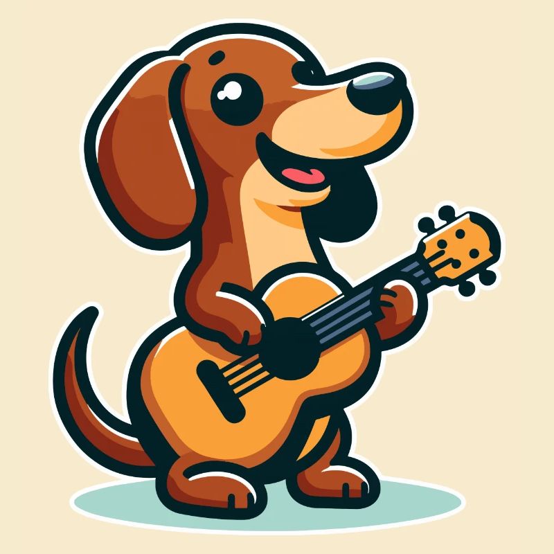 Cute Dachshund playing Guitar