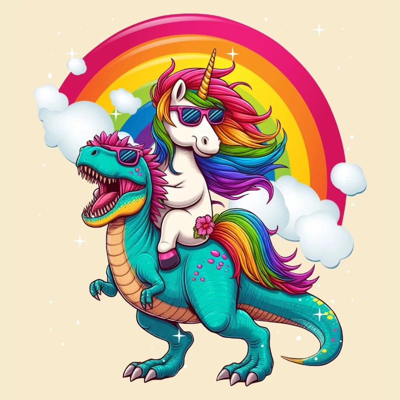 Einhorn reitender Dinosaurier