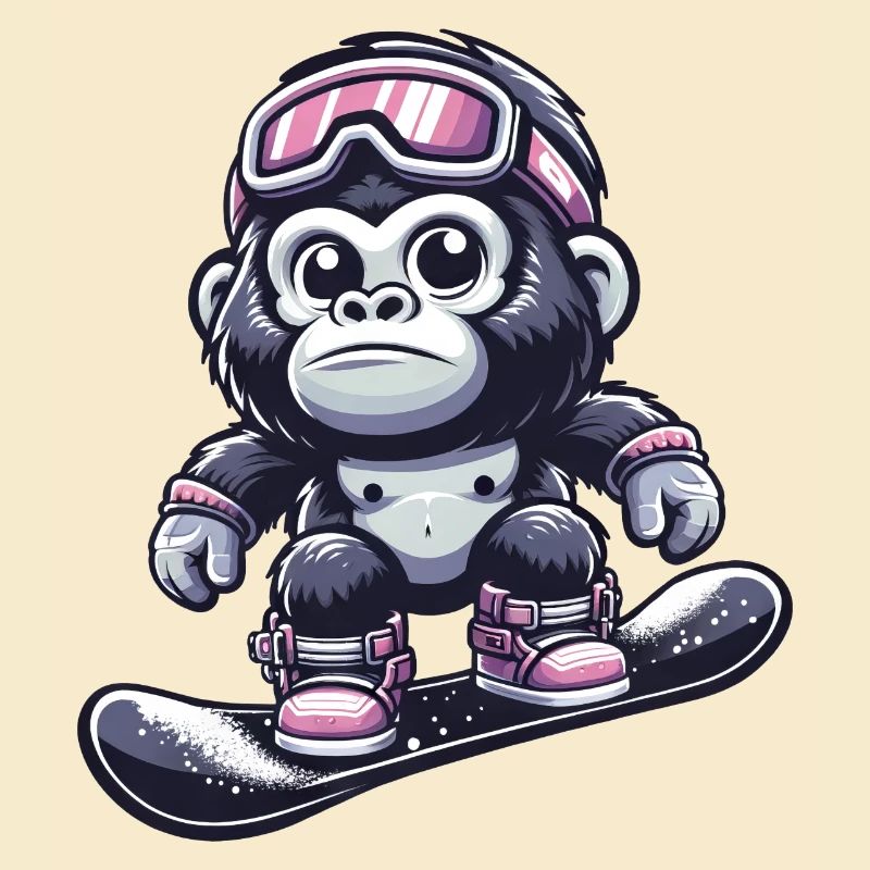 Monkey Gorilla Chimpanzee Ski Holiday Skier Design