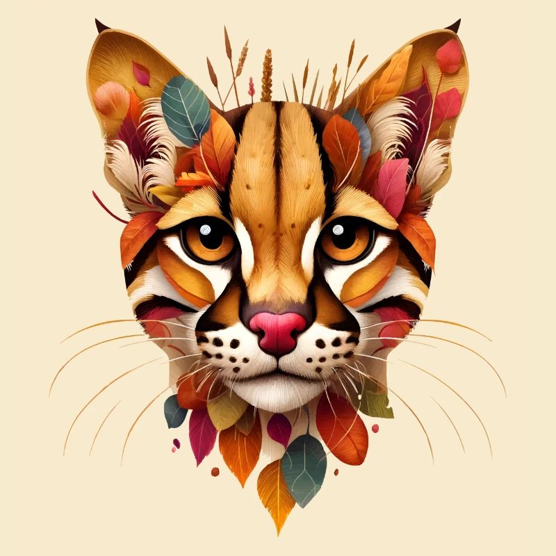 Wildcat Ocelot, designed from colourful leaves