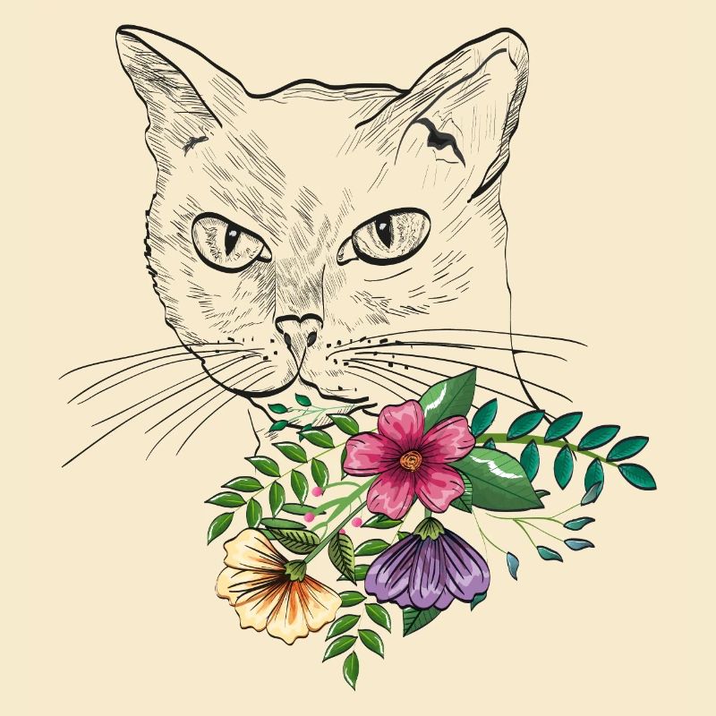 Katze mit Blumenstrauß