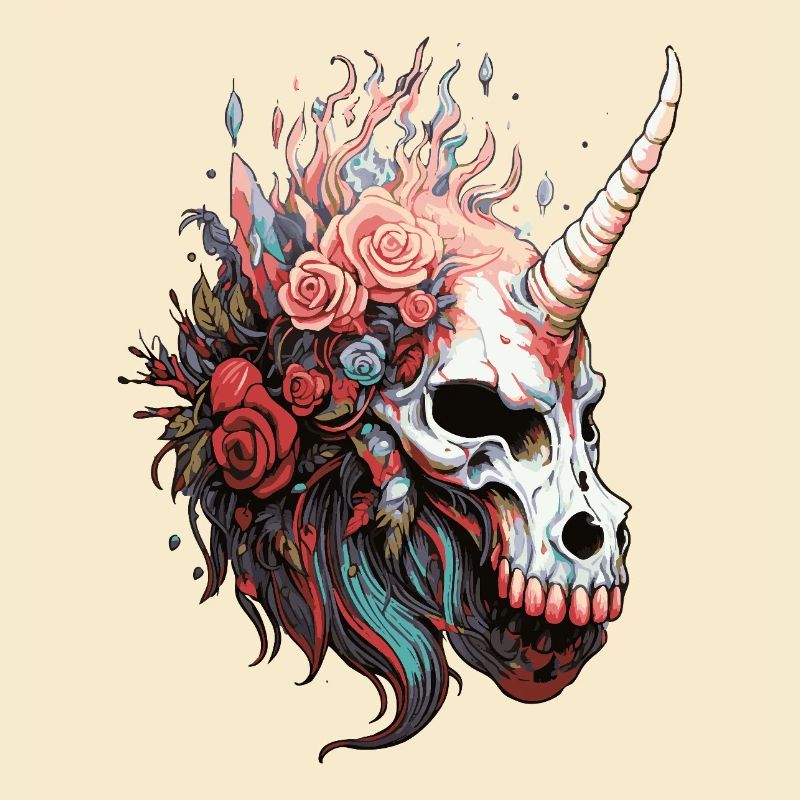 Einhornschädel mit Blumen