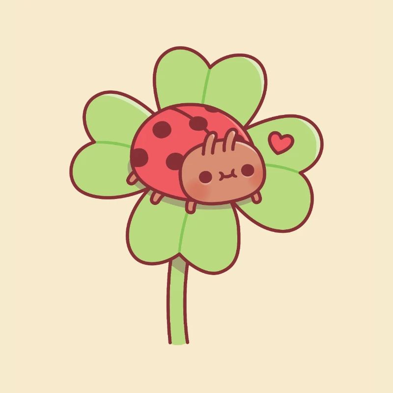 Cute Little Ladybug on Lucky Four Leaf Clover