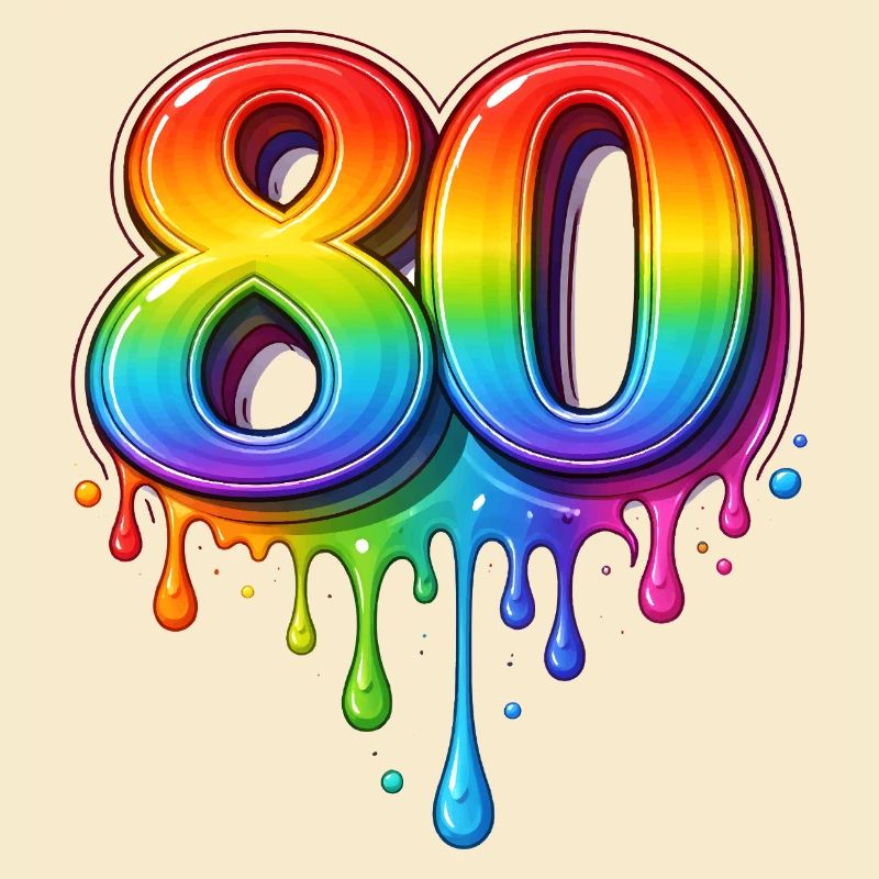 80 Regenbogen Retro Zahl