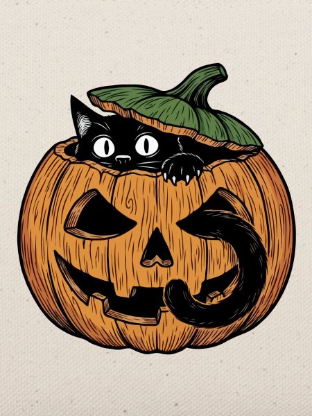 Schwarze Katze im Kürbis